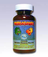 «Витазаврики» жевательные витамины с железом (Herbasaurs Chewable Multiple Vitamins Plus Iron) 120 табл. (продукция компании NSP (НСП)) "Витазаврики" - один из немногих препаратов, включающих шесть витаминов группы В (В1, В2, В3, В5, В6, В12), оказывающих благотворное влияние на центральную нервную и сердечно-сосудистую системы, на органы пищеварения.